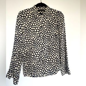 J. Crew Silk Shirt in black and white heart print